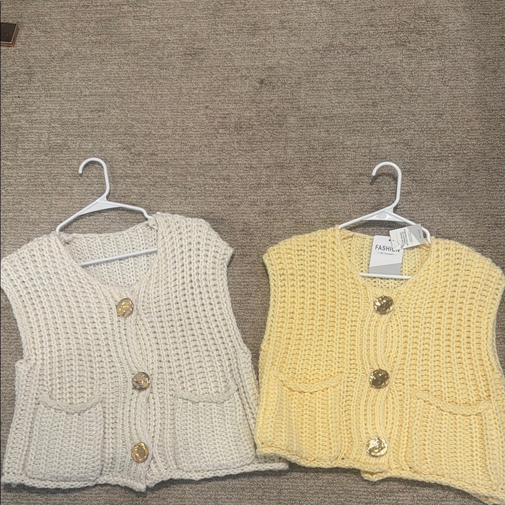 Cream, brown, Yellow Knit Vests